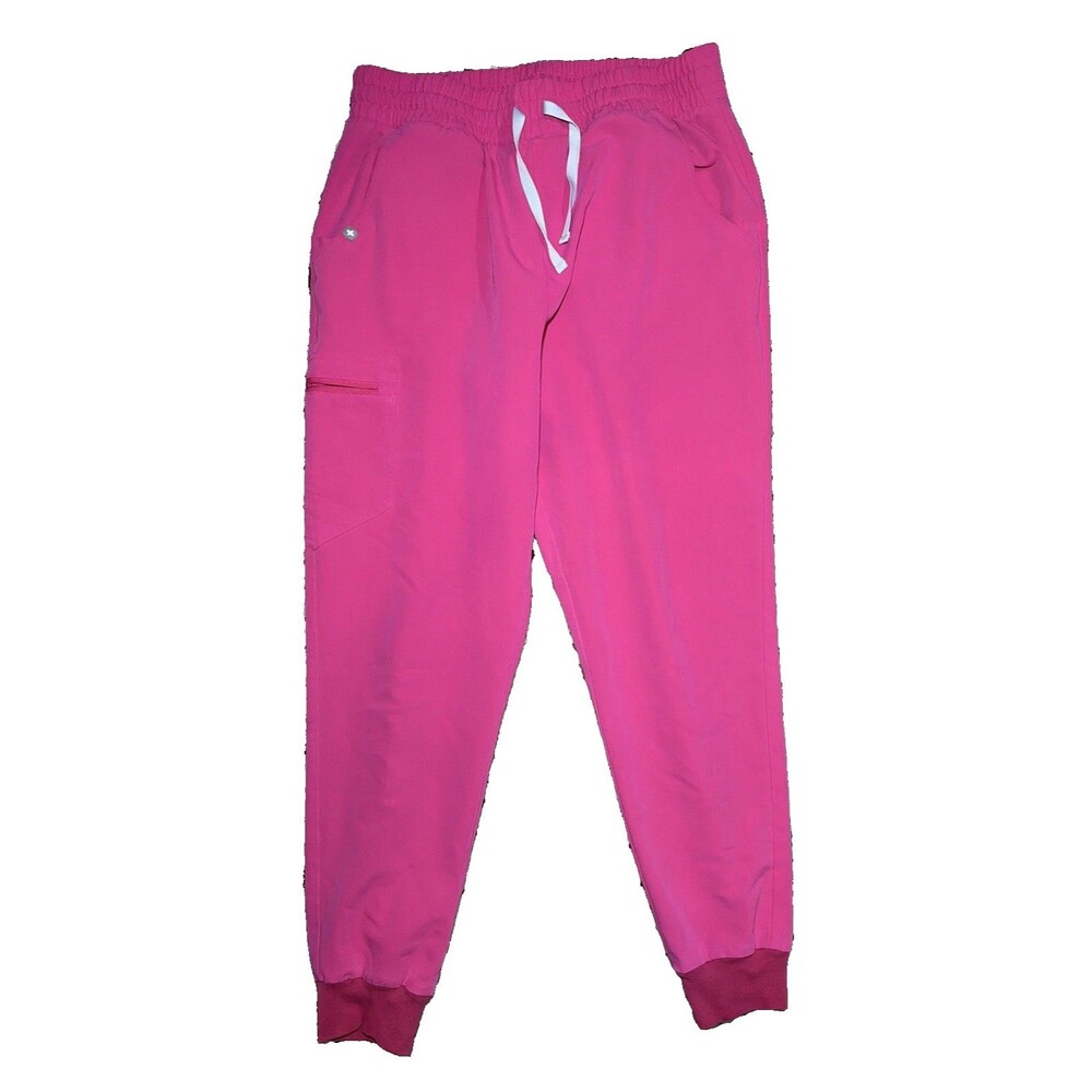 FIGS Large Solid Knit Scrub Pants Fuchsia Pink Drawstring Medical Scrubs